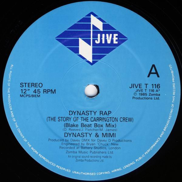 Dynasty & Mimi : Dynasty Rap (The Story Of The Carrington Crew) (12")