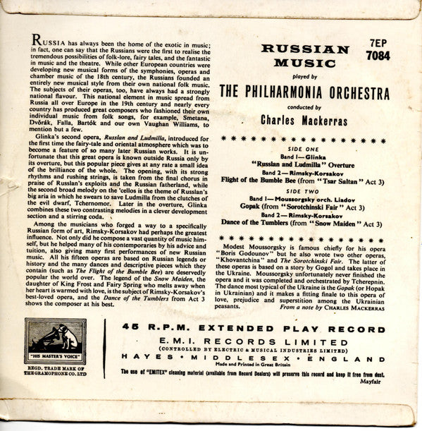 Philharmonia Orchestra Conducted By Sir Charles MacKerras : Russian Music (7", EP, Mono)