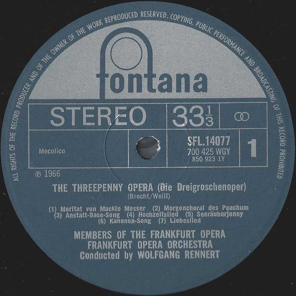 Kurt Weill, Members Of The Frankfurt Opera, Frankfurter Opern- Und Museumsorchester, Wolfgang Rennert : The Threepenny Opera (2xLP, RE)