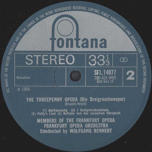 Kurt Weill, Members Of The Frankfurt Opera, Frankfurter Opern- Und Museumsorchester, Wolfgang Rennert : The Threepenny Opera (2xLP, RE)
