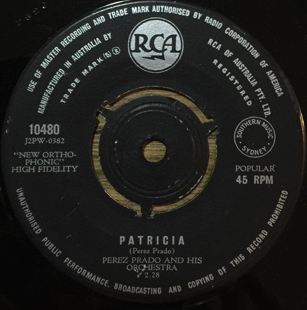 Perez Prado And His Orchestra : Patricia / Why Wait (7", Single, 3-P)