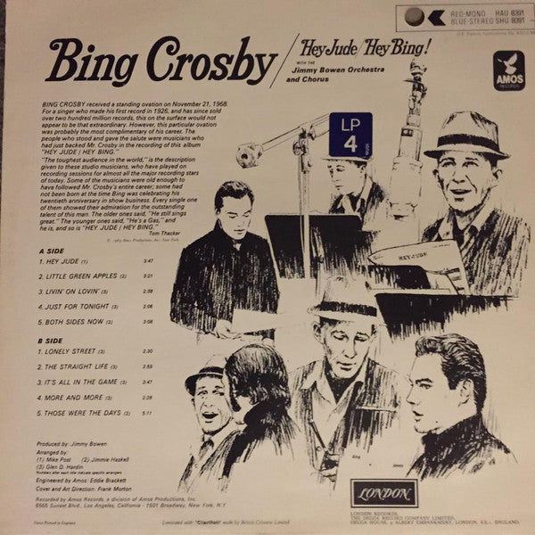 Bing Crosby With Jimmy Bowen Orchestra & Chorus : Hey Jude / Hey Bing! (LP, Album)