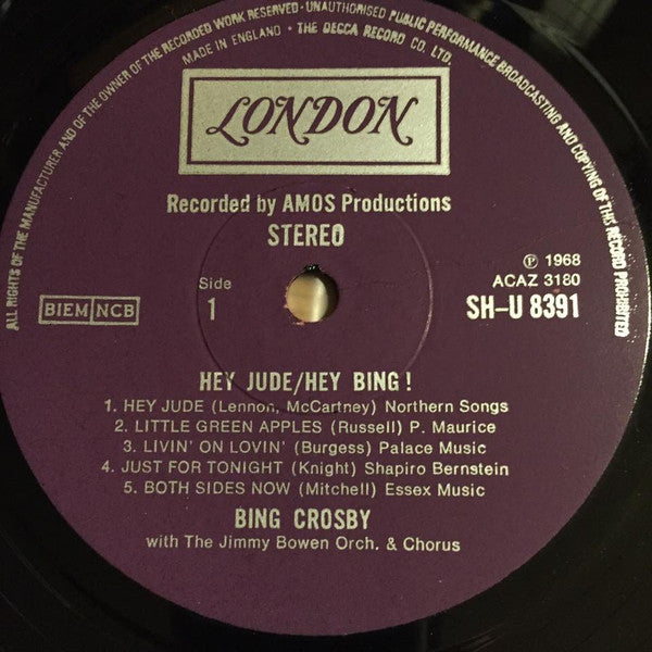Bing Crosby With Jimmy Bowen Orchestra & Chorus : Hey Jude / Hey Bing! (LP, Album)