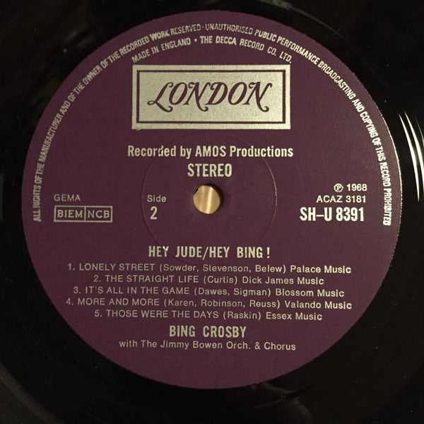 Bing Crosby With Jimmy Bowen Orchestra & Chorus : Hey Jude / Hey Bing! (LP, Album)