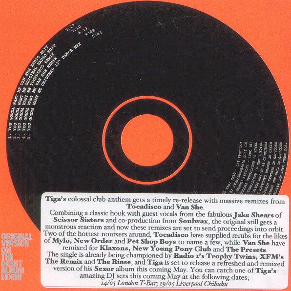 Tiga : You Gonna Want Me (Remixes) (Tocadisco + Van She) (CD, Single, Promo)