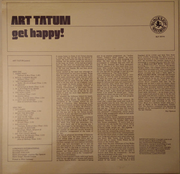 Art Tatum : Get Happy! (LP, Album)