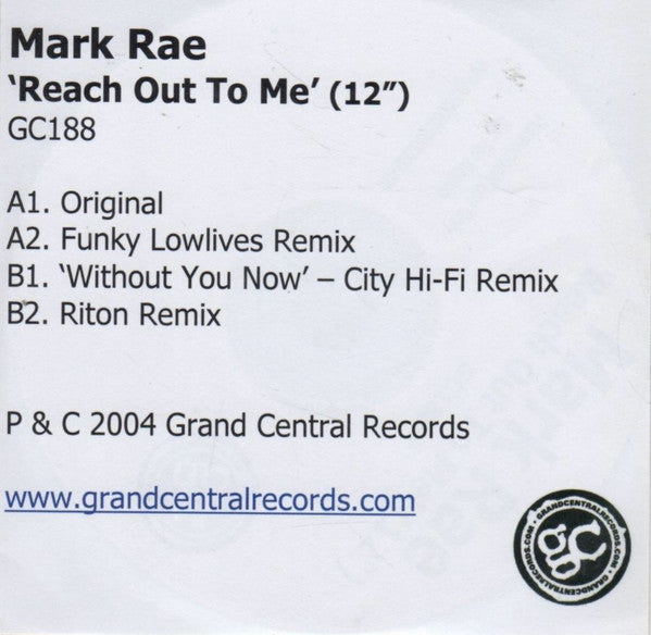 Mark Rae : Reach Out To Me (CDr, Promo)