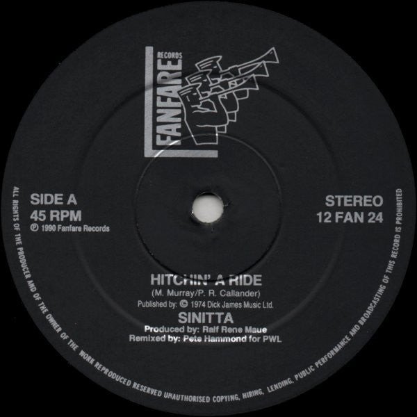 Sinitta : Hitchin' A Ride (12", Single)