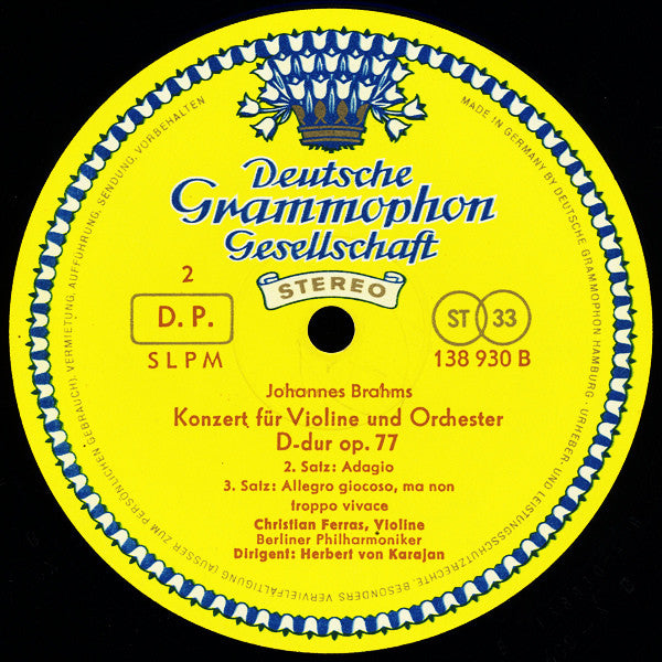 Johannes Brahms, Christian Ferras · Herbert von Karajan, Berliner Philharmoniker : Violinkonzert In D-dur (LP, RE)