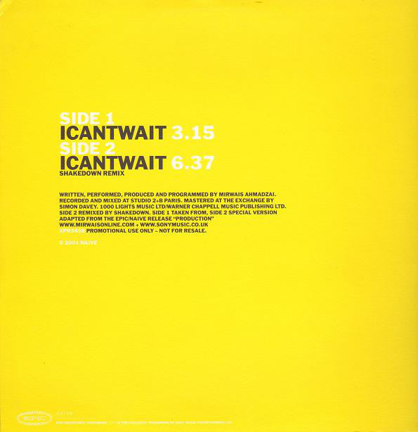 Mirwais : I Can't Wait (12", Promo)