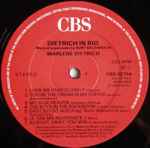 Marlene Dietrich : Dietrich In Rio (LP, RE)