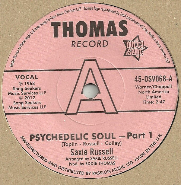 Saxie Russell, Saxie's Sessioneers : Psychedelic Soul - Part 1 / Psychedelic Soul - Part 3 (7", Single, Promo, RE)