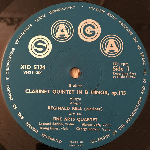 Johannes Brahms, Reginald Kell, The Fine Arts Quartet : Clarinet Quintet In B Minor Op. 115 (LP, Mono)