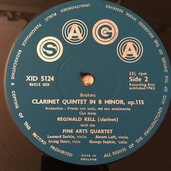 Johannes Brahms, Reginald Kell, The Fine Arts Quartet : Clarinet Quintet In B Minor Op. 115 (LP, Mono)