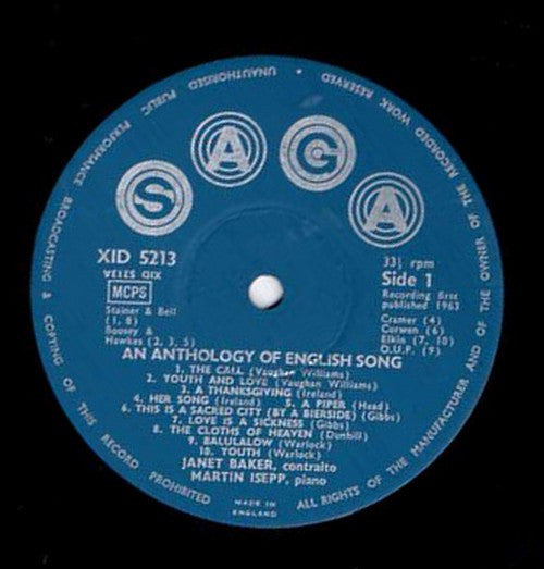 Janet Baker : An Anthology Of English Song (LP, Mono)