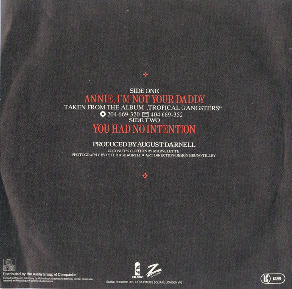 Kid Creole And The Coconuts : Annie, I'm Not Your Daddy (7", Single, Inj)