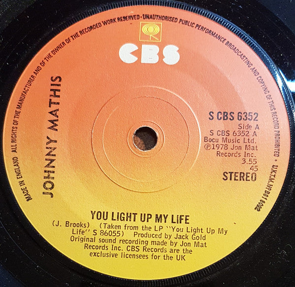 Johnny Mathis : You Light Up My Life (7", Single)