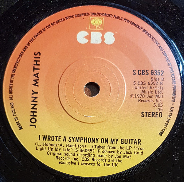 Johnny Mathis : You Light Up My Life (7", Single)