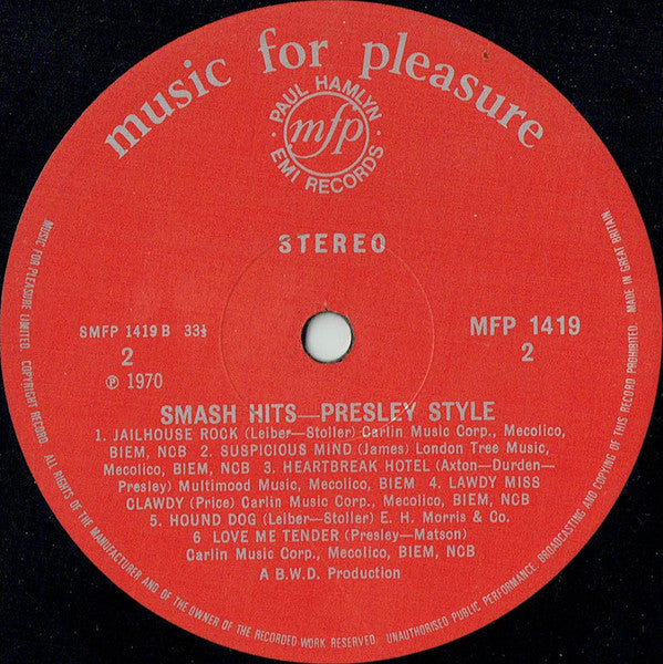 Unknown Artist : Smash Hits Presley Style (LP)