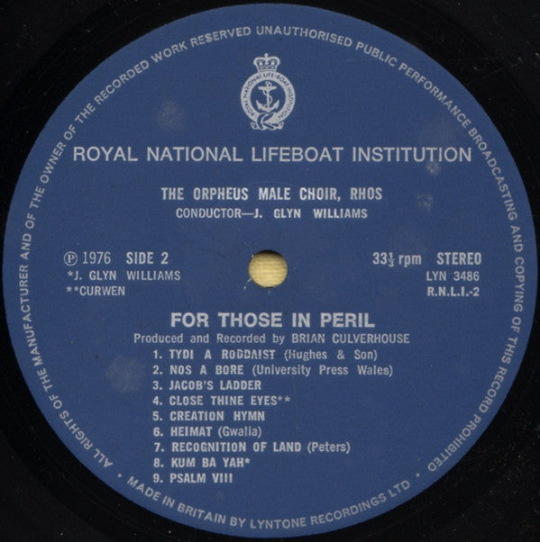 Rhos Orpheus Male Voice Choir : For Those In Peril (LP)