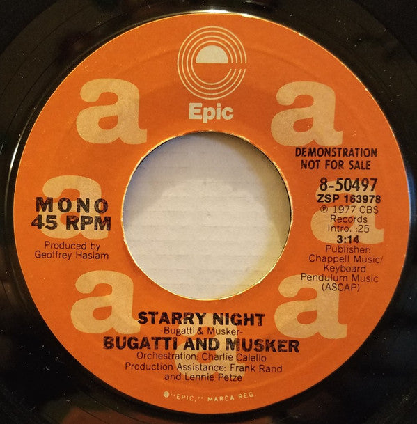 Dominic Bugatti & Frank Musker : Starry Night (7", Single, Promo)