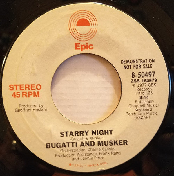 Dominic Bugatti & Frank Musker : Starry Night (7", Single, Promo)
