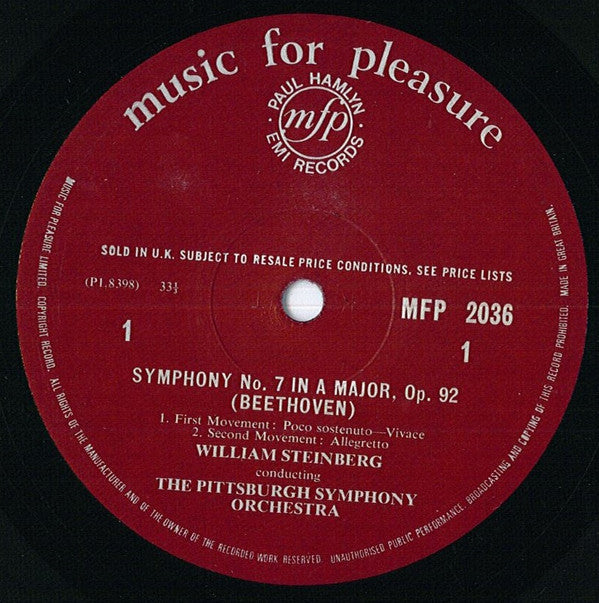 Ludwig van Beethoven, Pittsburgh Symphony Orchestra, William Steinberg : Symphony No. 7 In A Major, Op. 92 (LP, Album, Mono)