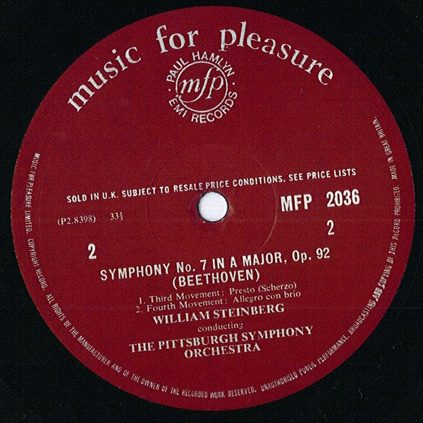 Ludwig van Beethoven, Pittsburgh Symphony Orchestra, William Steinberg : Symphony No. 7 In A Major, Op. 92 (LP, Album, Mono)