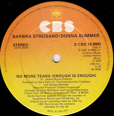 Barbra Streisand / Donna Summer : No More Tears (Enough Is Enough) (12", Single)
