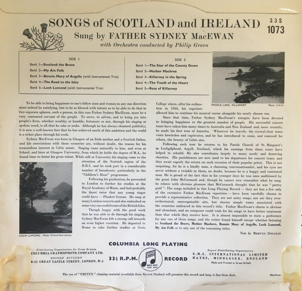 Father Sydney MacEwan : Songs Of Scotland And Ireland (10", Mono)