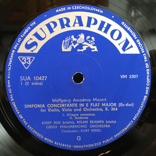 Wolfgang Amadeus Mozart - Josef Suk, Milan Škampa, The Czech Philharmonic Orchestra, Kurt Redel : Sinfonia Concertante In E-Flat For Violin And Viola, K. 364 / Duo In B-Flat, K. 424 (LP, Mono)