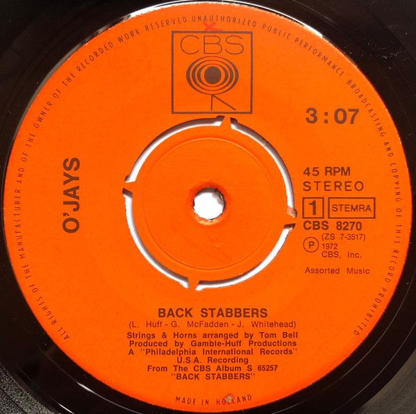 O'Jays* : Back Stabbers (7", Single)