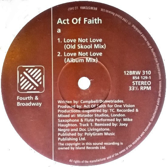 Act Of Faith : Love Not Love (12", Single)