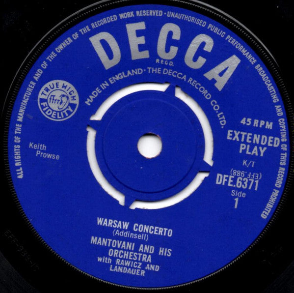 Mantovani And His Orchestra With Rawicz & Landauer : Warsaw Concerto / Cornish Rhapsody (7", EP, Fou)