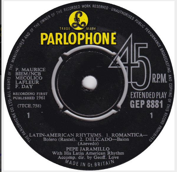 Pepe Jaramillo And His Latin-American Rhythm : Latin American Rhythms (7", EP, Mono, RE, Bla)
