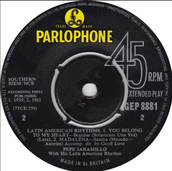 Pepe Jaramillo And His Latin-American Rhythm : Latin American Rhythms (7", EP, Mono, RE, Bla)