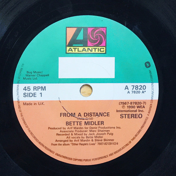 Bette Midler : From A Distance (7", Single, Lyn)