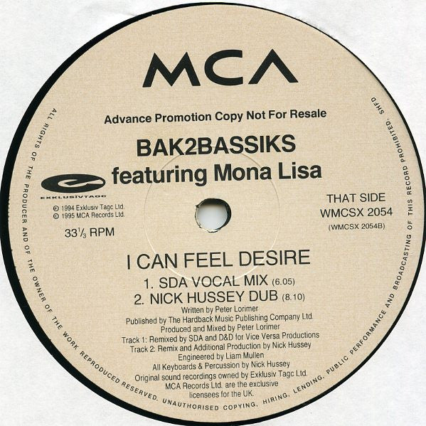 Bak2bassiks Featuring Mona Lisa (2) : I Can Feel Desire (12", Promo)