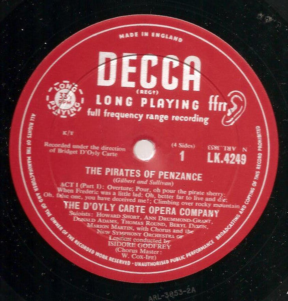 Gilbert & Sullivan / D'Oyly Carte Opera Company, Isidore Godfrey Conducting The New Symphony Orchestra Of London : The Pirates Of Penzance  (2xLP, Album, Mono)