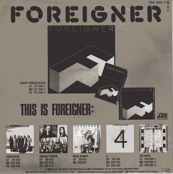 Foreigner : Down On Love (7", Single)