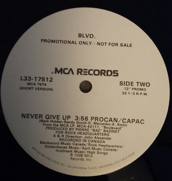 Boulevard : Never Give Up (12", Single, Promo)