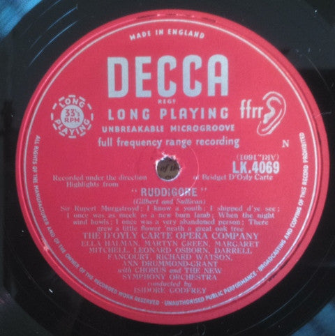 Gilbert & Sullivan, D'Oyly Carte Opera Company With Chorus And The New Symphony Orchestra Of London Conducted By Isidore Godfrey : Highlights From "Ruddigore" & "The Yeomen Of The Guard" (LP)